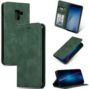 Retro huid voelen Business magnetische horizontale Flip lederen case voor Samsung Galaxy A8 plus 2018 ?? (Army Green)