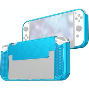Carbon Fiber TPU Shockproof Protective Case For Nintendo Switch OLED (Blue)