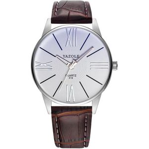 Yazole 315 Eenvoudige grote dial waterdichte sportkwarts horloge (wit+bruin)