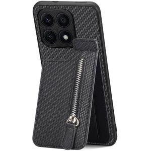 For Honor X8A Koolstofvezel Verticale Flip Rits Telefoon Case (Zwart)