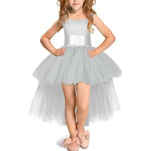 Grijze meisjes Lace Sling jurk mesh Tutu partij jurk  KId grootte: 34 leeftijd (90-110cm)