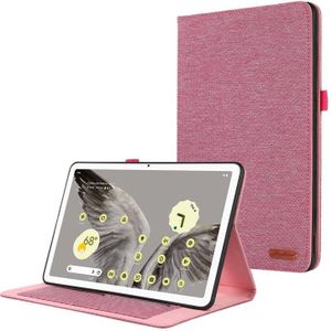Voor Google Pixel Tablet Stoffen lederen tablethoes (roze rood)