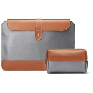 Horizontale Microfiber Kleur Matching Notebook Liner Tas  Stijl: Liner Bag + Power Bag (grijs + bruin)  Toepasselijk model: 13 -14 inch