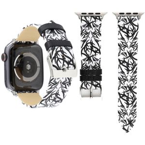 Doornen afdrukken lederen horlogebandje voor Apple Watch serie 5 & 4 44mm/3 & 2 & 1 42mm (zwart wit)