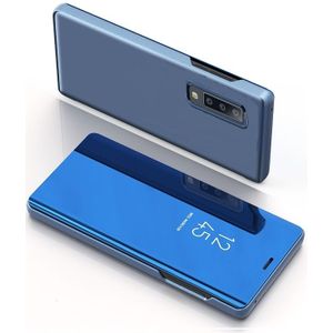 Voor Galaxy A30s/A50s plating spiegel linker en rechter Flip cover met beugel holster (blauw)