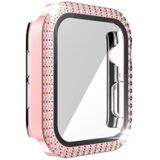 Double-Row Diamond PC+Tempered Glass Watch Case For Apple Watch Series 3&2&1 42mm(Pink)