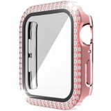 Double-Row Diamond PC+Tempered Glass Watch Case For Apple Watch Series 3&2&1 42mm(Pink)