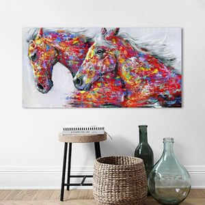 Twee paarden aquarel decoratieve olieverfschilderij woonkamer decoratie schilderij frameless kern  grootte: 20 x 40 cm (twee paarden)