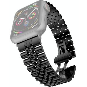Metal Five Baht Replacement Steel Strap Watchband Voor Apple Watch Series 6 & SE & 5 & 4 44mm / 3 & 2 & 1 42mm(Zwart)