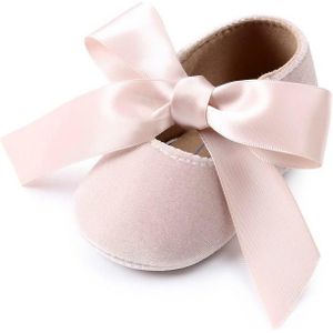 Baby Girl Bow Lace Up PU Leather Princess First Walkers Schoenen (Lichtroze)
