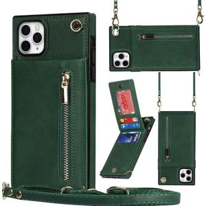 Cross-body rits vierkant TPU + PU achterkant case met houder & kaart slots & portemonnee & riem voor iPhone 11 pro max