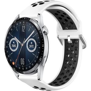 Voor Huawei Watch GT3 42 mm 20 mm geperforeerde ademende sport siliconen horlogeband (wit + zwart)