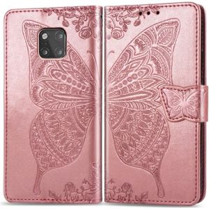 Butterfly Love bloemen relif horizontale Flip lederen case voor Huawei mate 20 Pro  met houder & kaartsleuven & portemonnee (Rose goud)