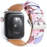 Marmeren etnische stijl bedrukte lederen horlogeband voor Apple Watch Series 6 & SE & 5 & 4 44mm / 3 & 2 & 1 42mm (Marmer Roze)