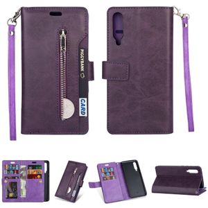 Voor Xiaomi Mi 9 / Mi 9 Explorer Multifunctionele Rits Horizontale Flip Lederen Case met Holder & Wallet & 9 Card Slots & Lanyard(Paars)