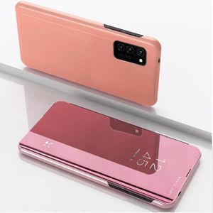 Voor Samsung Galaxy A32 5G vergulde spiegel horizontale flip lederen hoesje met houder (rose goud)