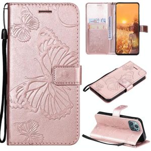 3D Butterfly Embossed Pattern Horizontal Flip Leather Case with Holder & Card Slot & Wallet & Lanyard For iPhone 13 mini(Rose Gold)