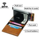 Automatische elastische kaart type anti-magnetische RFID anti-diefstal retro Card pakket universele lederen metalen portemonnee (zwart)