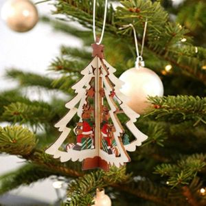 3D kerst houten hanger Kerstboom Ornament DIY Santa Xmas tree decoratie (kerstboom)