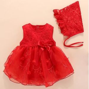 Baby mouwloze mesh jurk (kleur: rode maat: 6m)