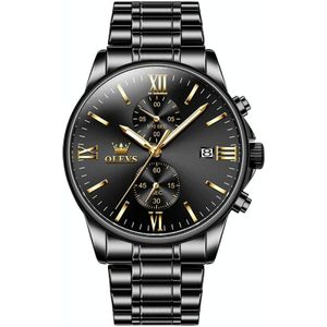 OLEVS 2886 mannen sport chronograaf waterdichte lichtgevende quartz horloge (zwart goud stalen strip)