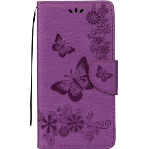 Voor Galaxy J7 (2017) (EU versie) geperst bloemen vlinder patroon horizontale Flip lederen draagtas met houder & kaartsleuven & portemonnee & Lanyard (paars)