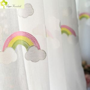 Regenboog wolken geborduurde Tule kinderen gordijnen voor kinderen slaapkamer venster behandelingen keuken gordijnen voor woonkamer  grootte: 2.5 MX 2.7 M/stuk haak type