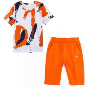 Zomer Kinderen Fashion Suit Korte mouwen Casual Broek Sportkleding (Kleur: Oranje Maat: 140)