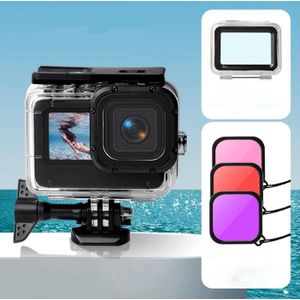 Waterproof Case + Touch Back Cover + Paars rood roze lensfilter voor GoPro HERO9 Zwart
