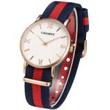CAGARNY 6813 modieuze Ultra dunne Rose Gold Case Quartz Wrist Watch met 3 strepen Nylon Band voor Women(Red)
