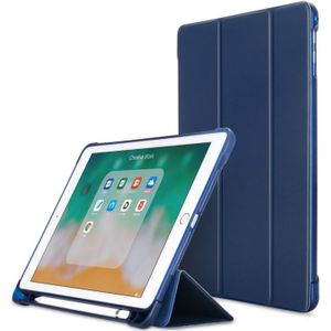 Litchi textuur Flip lederen case voor iPad 9.7 (2017)/9.7 (2018)/Air2/Air  met drie-opklapbare houder & Pensleuven (donkerblauw)