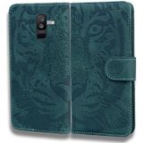 Voor Samsung Galaxy A6+ (2018) Tiger Embossing Pattern Horizontale Flip Lederen Case met Holder & Card Slots & Wallet(Groen)