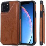 Voor iPhone 11 Pro Cat Tree Embossing Pattern Shockproof Protective Case with Card Slots & Photo Frame & Holder(Brown)