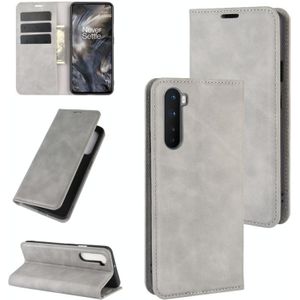 Voor OnePlus Nord Retro-skin Business Magnetic Suction Leather Case met Holder & Card Slots & Wallet(Grey)