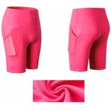High Waist Mesh Sport Tight Elastic Quick Drying Fitness Shorts With Pocket (Color: Rose Red Size:L)