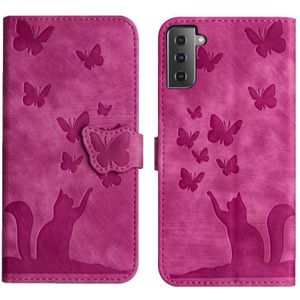 Voor Samsung Galaxy S22+ 5G Vlinder Kat Embossing Flip Lederen Telefoonhoesje (Roze)