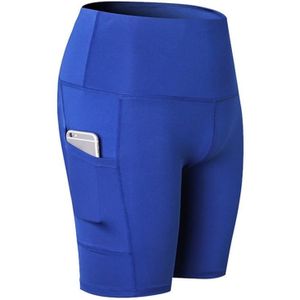 High Waist Yoga Slant Pocket Oefening Quick Dry Tight Elastic Fitness Shorts (Kleur: Blue Size:XL)