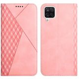 For Samsung Galaxy A12 Diamond Pattern Splicing Skin Feel Magnetic Horizontal Flip Leather Case with Card Slots & Holder & Wallet(Rose Gold)