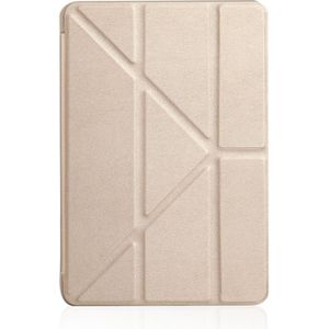 Gierst textuur PU + silica gel volledige dekking lederen draagtas voor iPad mini 2019  met multi-vouwen houder (goud)