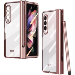 For Samsung Galaxy Z Fold3 5G 360 Full Body Electroplating Hinge Phone Case with Stylus(Pink)