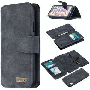 Afneembare Frosted Magnetic Horizontal Flip Leather Case met Kaartslots & Houder & Rits Portemonnee & Fotolijst Voor iPhone XR(Zwart Blauw)