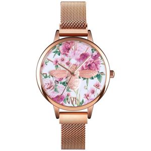Skmei 9212 Fashion Lady Quartz Watch Student Vrouwelijke Temperament Waterdichte Magnetische Zuignet Riem Horloge (Flower Color)