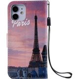 Schilderij horizontale flip lederen geval met houder & kaart slot & Lanyard voor iPhone 12 mini (Eiffeltoren)