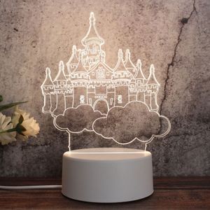 Witte basis creatieve 3D Tricolor LED decoratieve nachtlampje  knop USB versie  vorm: kasteel in de lucht (Wit-warm-warm wit)