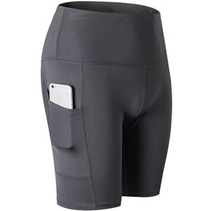 High Waist Yoga Slant Pocket Oefening Quick Dry Tight Elastic Fitness Shorts (Kleur: Grijs formaat:S)