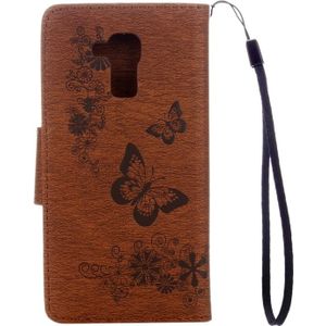 Huawei Honor 5c horizontaal Geperst bloemen vlinder patroon PU leren Flip Hoesje met draagriem  houder en opbergruimte voor pinpassen & geld (bruin)