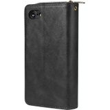 Voor iPhone SE 2020 / 8 / 7 Zipper Wallet Bag Horizontale Flip PU Lederen case met Houder & 9 Card Slots & Wallet & Lanyard & Photo Frame(Zwart)