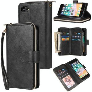 Voor iPhone SE 2020 / 8 / 7 Zipper Wallet Bag Horizontale Flip PU Lederen case met Houder & 9 Card Slots & Wallet & Lanyard & Photo Frame(Zwart)