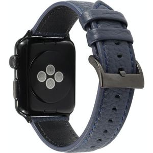 Litchi Texture Genuine Leather Watchband Voor Apple Watch Series 6 & SE & 5 & 4 40mm / 3 & 2 & 1 38mm (Navy Blue)