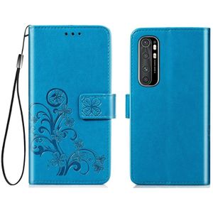 Voor Xiaomi Mi Note 10 Lite Vierbladige gesp relif gesp mobiele telefoon bescherming lederen case met Lanyard & Card Slot & Wallet & Bracket Functie(Blauw)